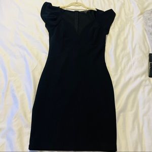 Black low V cut midi dress